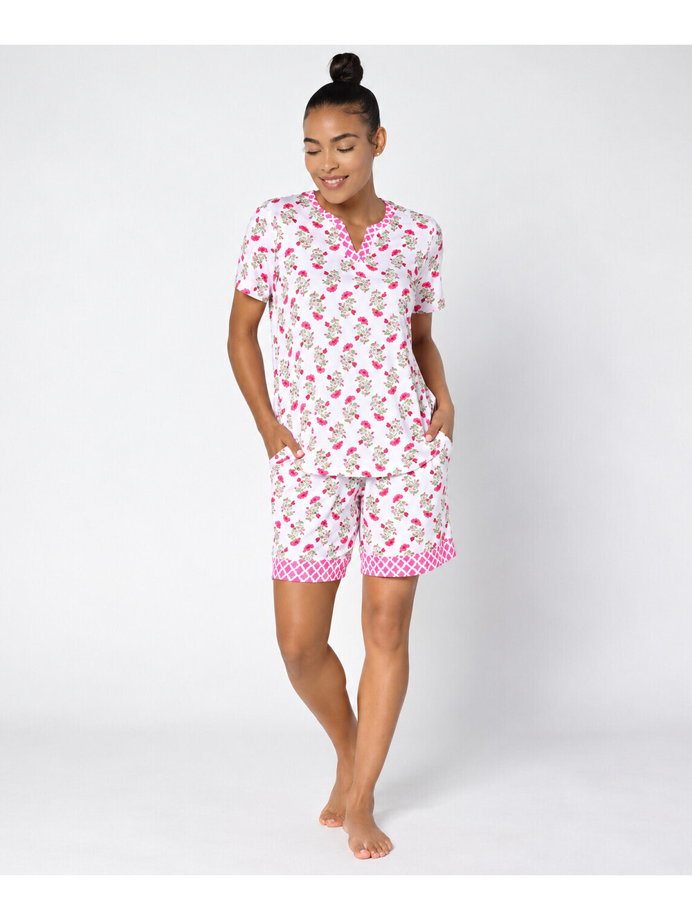 Cuddl Duds Smooth Jersey Dreaming on the Edge Pajama Set Pink Paisley X-Large